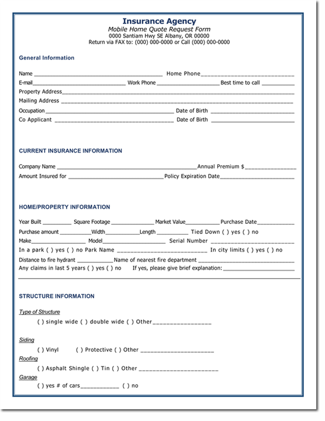 Free quote forms templates